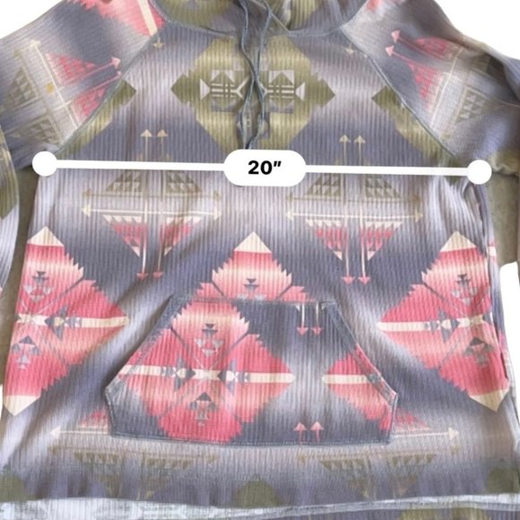 Chaps Western Womens M Aztec Lightweight Thermal Waffle Knit Hoodie Pullover - Picture 7 of 8